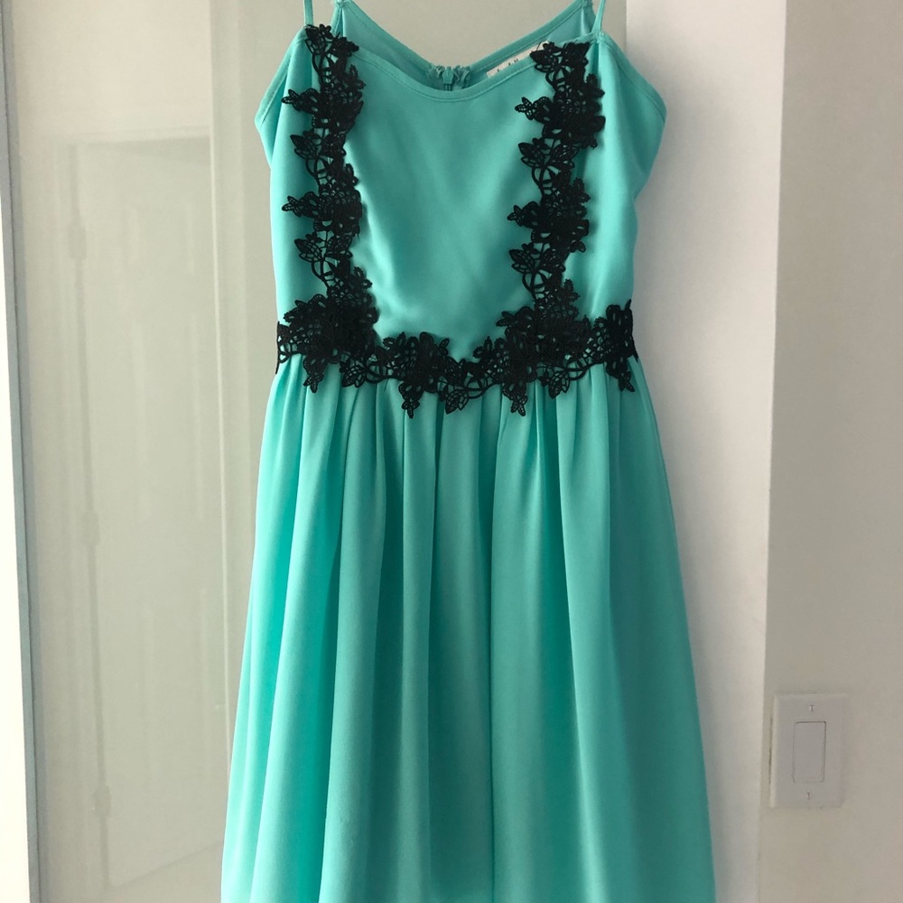 Charlotte Russe Teal with Black Lace Detail Dress
